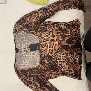 Long sleeve mesh cheetah crop top